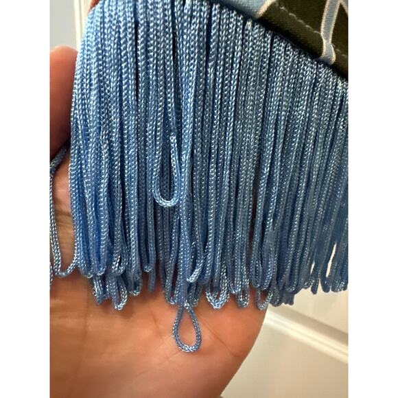 Cara Cara Multicolor Geometric Print Midi Dress with Blue Fringe Hem Size Small - Picture 7 of 10